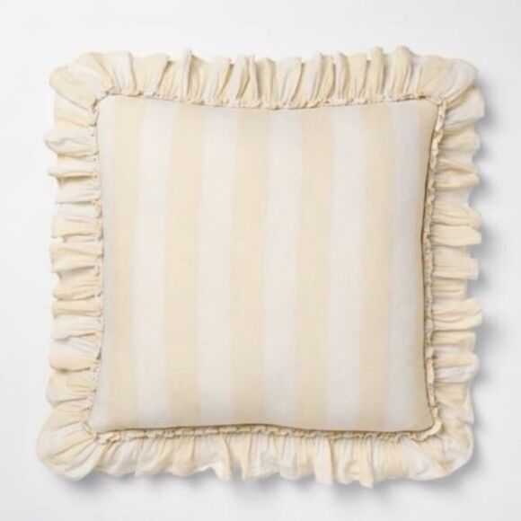 Threshold/Studio Mcgee Ruffled Striped Cream Pillow